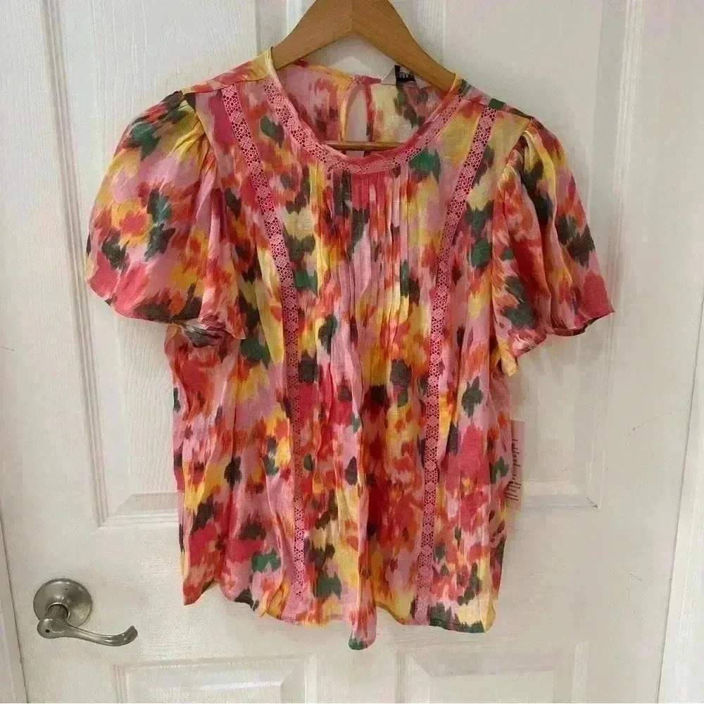 Nanette Lepore Floral Patterned Flutter Sleeve Bl… - image 2